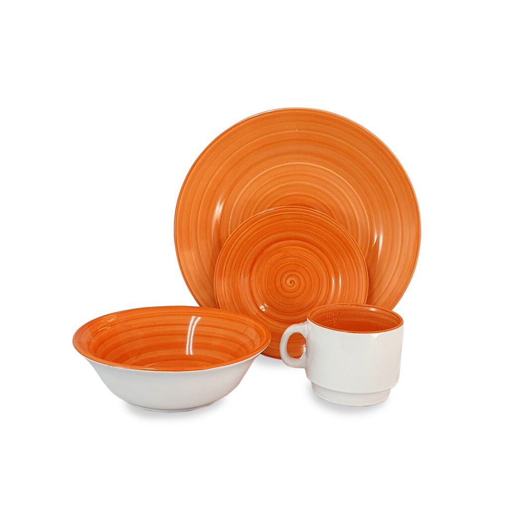 Vajilla de porcelana Kasablanka™ color naranja, 16 piezas